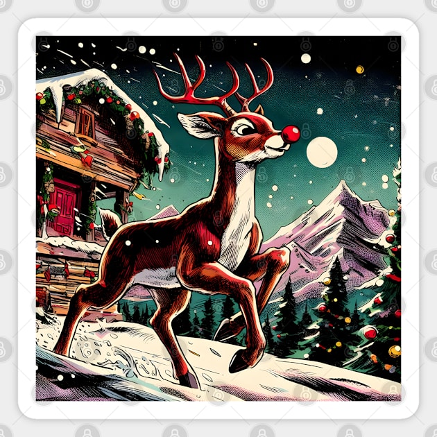 Illuminate the Holidays: Whimsical Rudolph the Red-Nosed Reindeer Art for Festive Christmas Prints and Joyful Decor! Magnet by insaneLEDP